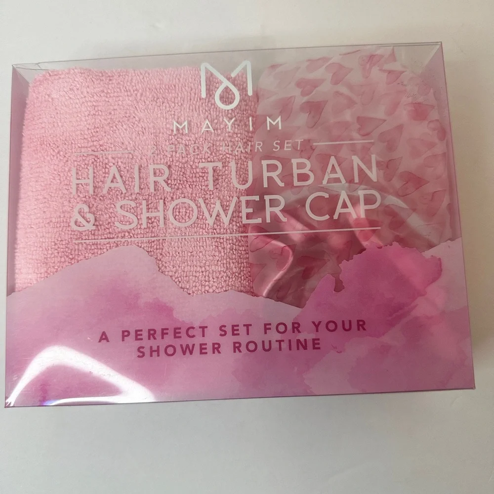 Women’s Hair Set New In Box Pink Hair Turban and Shower Cap